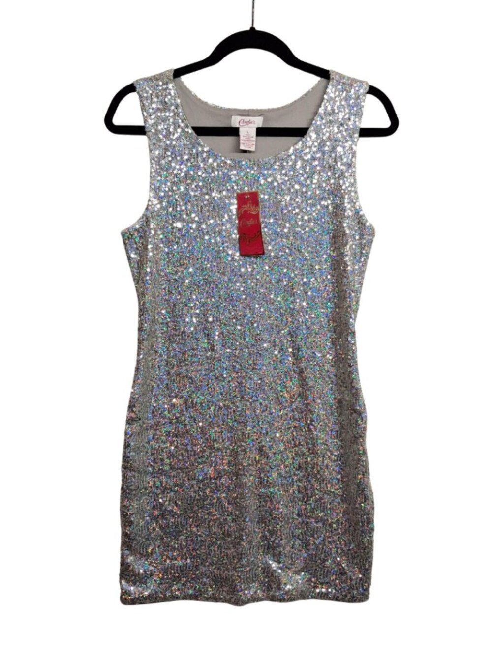 CANDIE'S Silver Sequin Dress Mini Stretchy Sleeveless Cocktail Party Large NWT